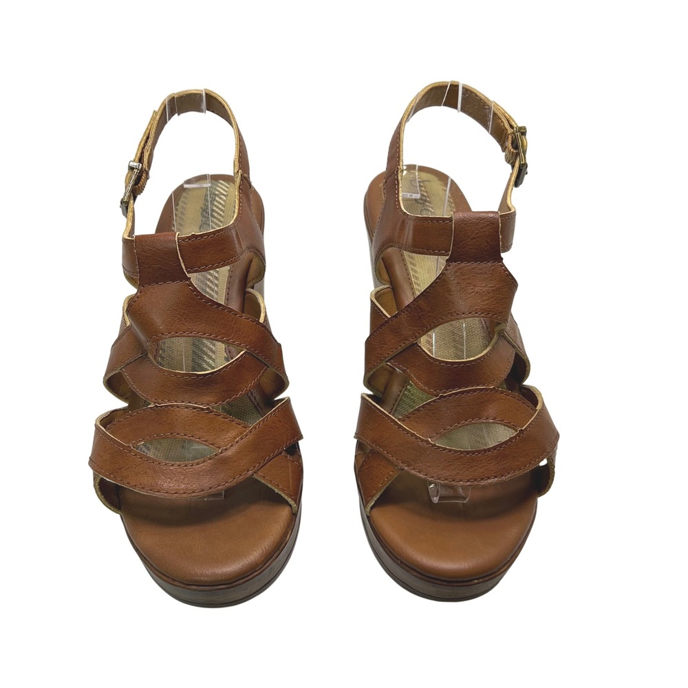 b.o.c. Strappy Platform Wedge Heel Sandals Womens 9 Brown Faux Leather Boho 70's
